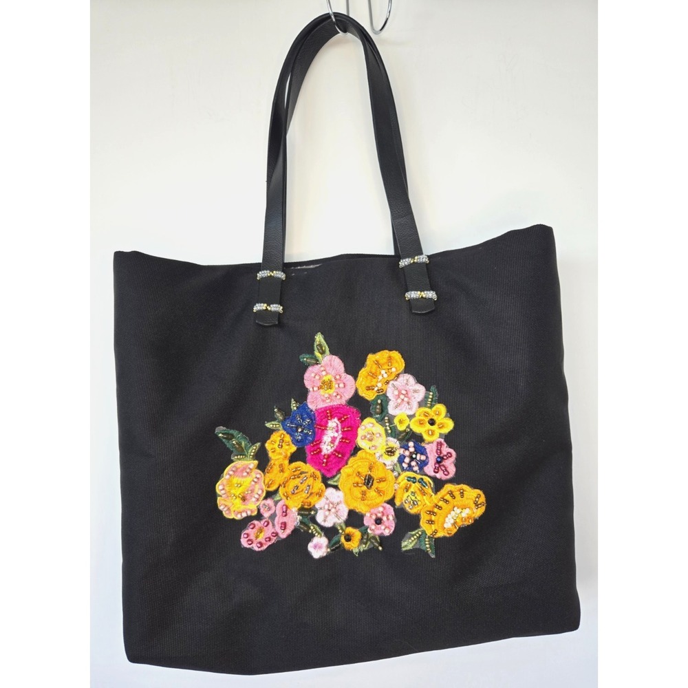 Vintage Beaded Floral Tote Bag Crocodile Skin (Vegan Leather) Lining